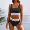 Damen-Bademode, amerikanische Badeanzug-Bikini-Sets, zweiteilige sportliche Badeanzüge mit hoher Taille, geschnittener Bade-Strand-Strampler für Teenager-Mädchen
