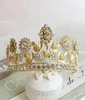 Euramerikansk barock vintage guld bröllop brud strass krona tiara pannband hårband huvud smycken huvudstycke hår tillbehör p9539160