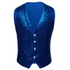 Gilets pour hommes Hommes Brillant Paillettes Gilet Hommes Or Argent Rouge Bleu Noir Paillettes Complètes Mariage Gilet Gilet Homme DJ Bar Chanteurs Costume