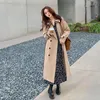 Streetwear solto trench coat midi comprimento moda coreano elegante cáqui preto feminino blusão casual duplo breasted topos 240301