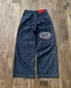 Jeans pour hommes des années 90 américains surdimensionnés motif rhinocéros brodé noir jambe large droite pantalon de traînée lâche culture de skateboard