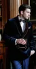 Mäns kostymer Enkelbröst formell middag Blazer Navy Blue Velvet Prom Men Suit Jacket Shawl Lapel Custom Man Fashion Coat 2024