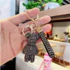 2024 Fancy Strass Rhinestone Diamond Bear Animal Keychain Leather Strap Car Key Chain Bag Pendant 3-15