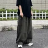 Men Pants Wide Leg Multi Pockets Elastic Waist Solid Color Loose Bottoms Straight Cargo Pants Baggy Trousers for