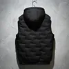 Gilets pour hommes Veste à capuche d'hiver Hommes Plissé Solide Rembourré Coupe-vent Chaud Vestes sans manches Mâle Casual Gilet Épaissir Parkas Manteau