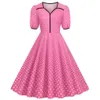 Z Dames zomerjurken V-hals Pofmouwen Kleur Streep Tas Kraag Polka Dot Swing Jurk