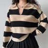 Kobiety swetry w paski Pullower Kobiety Knitte SWEAT SWARE DŁUGO SKONKOLNEGO CRECTHIND TOPS Autumn Winter Casual Lose Fit Pull Pull