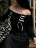 Camisetas para Mujer Tops Sexy con Hombros Descubiertos para Mujer Blusas elásticas Ajustadas con Estampado de Color en Contraste de Manga Larga
