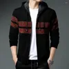 Herensweaters Winter Capuchon Rits Gebreid Fleece Vest Koreaanse Stijl Mode Trui Mannelijke Dik Fluwelen Patchwork Lange Mouw