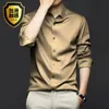 High Quality Orange Mens Long Sleeve Shirt Luxurious Wrinkle Resistant Non Ironing Solid Business Casual Dress S5XL 240305