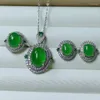 Halskette-Ohrringe-Set, hochwertiger grüner Jade-Schmuck der Güteklasse A, eingelegt mit Smaragd-Zirkon, luxuriöse Jadeit-Ringe, Schmuck-Sets für Damen