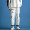 Men's Pants Men Cargo Letter Print Drawstring Multiple Pockets Straight Mid Rise Streetwear Loose Hip Hop Trousers Clothing