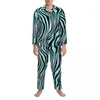 Vêtements de nuit pour hommes Zebra Stripe Turquoise Sarcelle Pyjama Set Spring Animal Print Chambre à coucher à la mode Hommes Deux pièces Vintage Oversize Nightwear