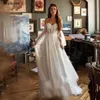 Smileve Princess Wedding Dress Puff Sleeve Boho Bride Dresses Nude Tulle Top Wedding Gowns Lace Applicques Vestido de Novia215i