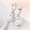 Dangle Earrings Love Heart Pearl & Crystal Zircon Diamonds Gemstones Drop For Women White Gold Silver Color Trendy Jewelry Bijoux Gifts