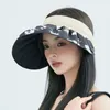 Hoeden met brede rand Zomer voor vrouwen Lege top Bloem bedrukte strandhoed Vrouwelijke zonnebrandcrème Casual Floppy Sun Gorro Dames