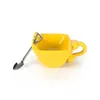 3D-Keramik-Bagger-Eimer-Teebecher, Kaffeeglas, kreativer lustiger Bagger, Bulldozer, Teetasse, Haferflocken-Milchbecher, Behälter, kostenloser Löffel 240307