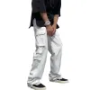 Men Pants Elastic Waistband Anti-tear Versatile Wide Leg Joggers Trousers Cargo Pants Casual Trousers Daily
