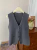 Giacche da donna Gilet grigio o nero senza maniche in lana semplice con scollo a V Primavera Estate 2024 Cappotto monopetto da donna