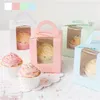 400 caixas de cupcake individuais com alça Recipientes de cupcake de papel único de 3,6 x 3,6 x 4,3 polegadas com inserção e caixas de tratamento de janela para padaria, casamento, chá de bebê, aniversário