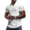 Polos pour hommes Mode Waffle Plaid Stand Collier Polo Hommes Summer Casual Pure Couleur Tops à manches courtes Vêtements pour hommes Trendy Zip-up T-shirts