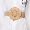 Wooden Buckle Dress Belt For Women Casual Female Braided Wide Strap Female Designer Woven Girls Elastic PP Straw Belts BZ339 Y1912240E