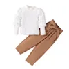 Vêtements pour petites filles, tenue mignonne, chemise à col ras du cou, manches longues, haut et pantalon, ensemble pour filles, automne hiver, 240307