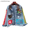 Sequins Loose Denim Jacket Girls Students High Street Party Jeans Coats Women Female Nightclub Outwear Chaqueta Mujer 240301