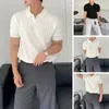 Men's T Shirts Summer Men Lapel V-neck Knitting Tops Short Sleeve Solid Color Loose Fit Unique Texture Breathable Pullover T-shirt