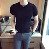 Herren-T-Shirts, O-Ausschnitt, für Männer, große Größe, Sommer, kurzärmelig, Strick-T-Shirt, Herren, koreanische Luxuskleidung, Slim Fit, lässiges T-Shirt A04