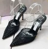 Summer Elegant Saeda heels with crystal sandal women pumps pointed toe cutout slingback lady wedding bride dress shoes EU35-43