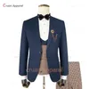 Men Suit Sets Wedding Groomsman Custom Fashion One Button Blazer Plaid Vest Pants 3 Pieces Formal Prom Elegant Outfits 240306