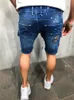 Verano para hombre estiramiento rasgado pantalones vaqueros cortos streetwear bolsillo moda hip-hop azul delgado pantalones cortos de mezclilla ropa de marca masculina 240227