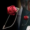 Men's Costumes Gold Leaves Roses Brooches Corsage Flowers Long Needle With Chain Handmade Lapel Brooches Pin 2483