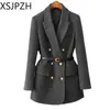 Hiver femmes épaissi chaud Blazer élégant bureau dame manteau en laine avec ceinture Double boutonnage sergé costume veste haut polyvalent 240226