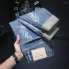 Men's Jeans Feather Printed Slim Fit Skinny Street Trend Personality All-Match Casual High-End And Fashionable Trousers