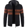 Heren Truien Winter Dikke Sweaterjas Warme Truien Met Capuchon Gestreepte Wollen Voering Vest Rits Fleece Trui Uitloper Jassen