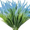 Decoratieve bloemenactie!Kunstmatige nep 6 bundels Faux Plastic Groen Bladplanten Struiken Voor Tuin Bruiloft Buiten