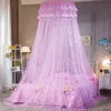 Crianças elegante cama de tule cúpula rede dossel circular rosa cúpula redonda cama mosquiteiro para gêmeos rainha king286d