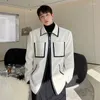 Jaquetas masculinas Coreano Elegante Homens Patchwork Couro Dupla Cabeça Zipper Casacos Lapela Manga Longa Streetwear Solto Espessado Outerwear