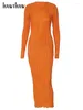 Бальные платья Hawthaw Женская мода с длинным рукавом Уличная одежда Bodycon Оранжевое платье миди 2024 Осенняя одежда Оптовые товары для бизнеса