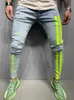 Jeans hommes maigre rayé fermeture éclair Denim trou lavage Vintage Hip Hop travail pantalon Slim imprimé jeans européen grande taille hommes vêtements