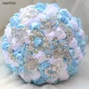 Fleurs de mariage Janevini Bouquets de mariée blanche bleu clair élégant avec des strass artificiels roses satin artificielles bouquet Ramo Novia Boda