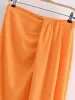 تنورة Traf Orange Midi Skirt Women Ruched legant Long Jaints Woman High Percirt Slit Mashion 2022 Summer Summer Jains Ladies