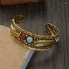Bangle Boho Vintage natuursteen open manchet brede armband voor vrouwen antieke rode kristallen blad sieraden