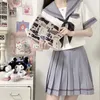 Japanese Korean Style Cute 2 Piece Set Women Student JK Uniform Crop Sailor Top Cosplay Costumes Girls Pleated Skirt 240301