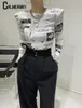 Vintage Tshirts Slim z podkładką na ramiona kobiety Koreańska moda Y2K Ubrania Y2K Casual Spring Autumn Retro Tops Streetwear 240301