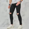 Stilvolle Hip Hop Männer Knie Zerrissene Dünne Bleistift Jeans High street Männlichen Löcher Denim Hosen Für Hosen 240227