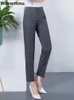 Magro magro cintura alta elástico lápis calças overiszed 75kg mulheres tornozelo comprimento calças casuais primavera 2024 escritório formal pantalon 240304