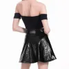 skirt 2021 Women Sexy Summer Skirt VD1348 Imitated Leather Shiny Mini Skirt MetallicLike Gold Silver A Line Skater Skirt